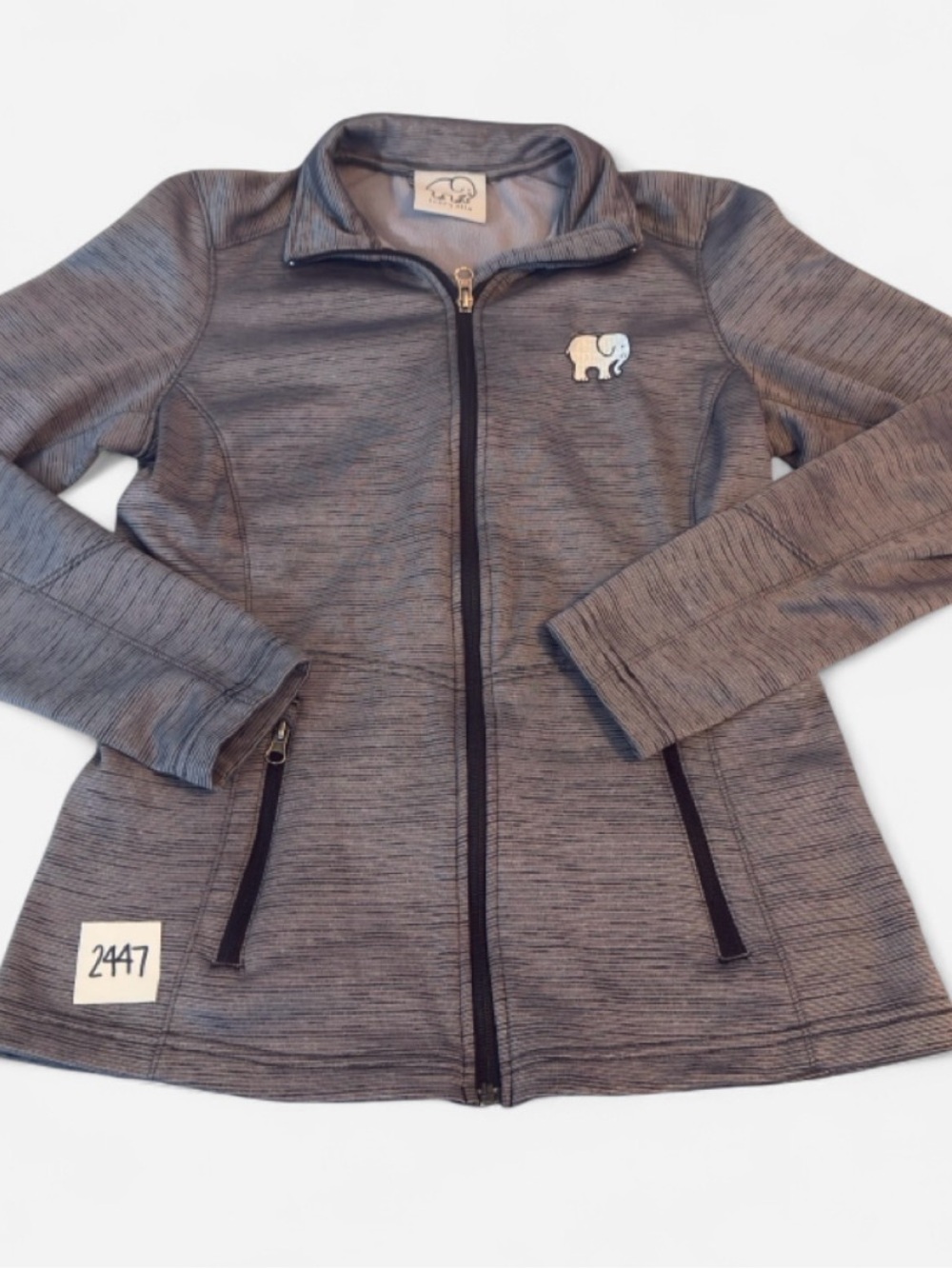 ivory ella Heather Gray Zip-Front Women's Jacket with Elephant Patch